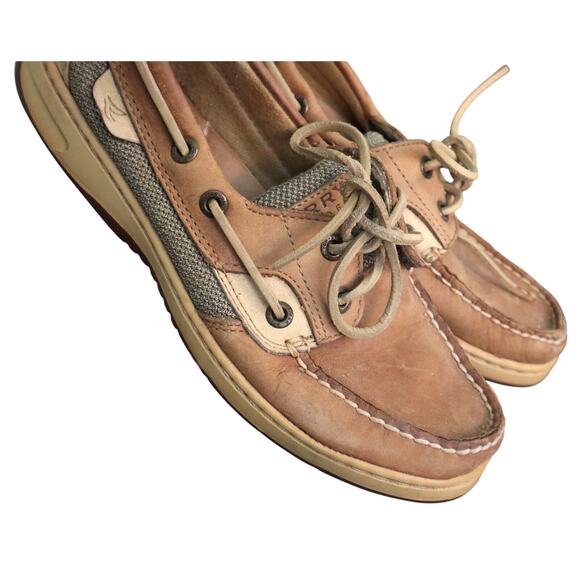 Sperry Top Sider Tan Leather Boat Shoes Deck Loafers Moc Lace Up 2 Eye Women 6 - Picture 1 of 7